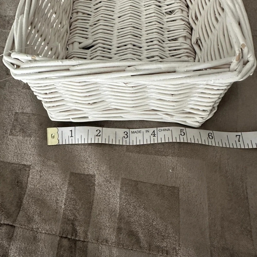 White Wicker Rectangular Basket 17 Inch Farmhouse‎ Table Centerpiece Organizer